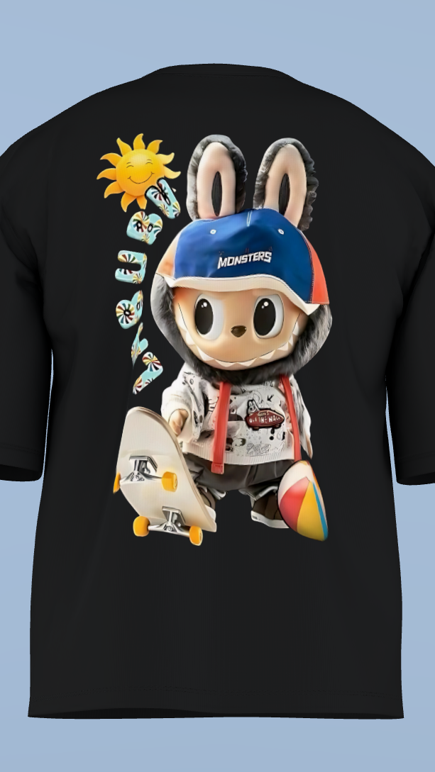 Black LABUBU Skater Monsters T-Shirt' Oversized Tee