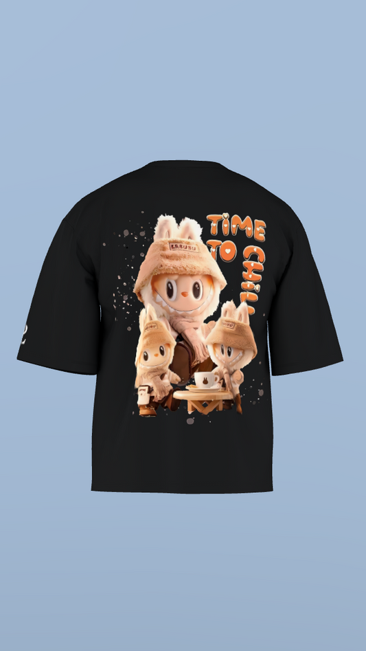 Black Time to Chill with LABUBU'Oversized Tee