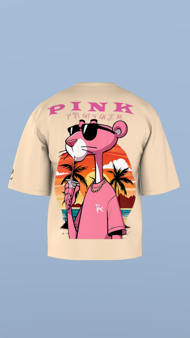 Cream Pink Panther Sunset Vibes' Oversized Tee