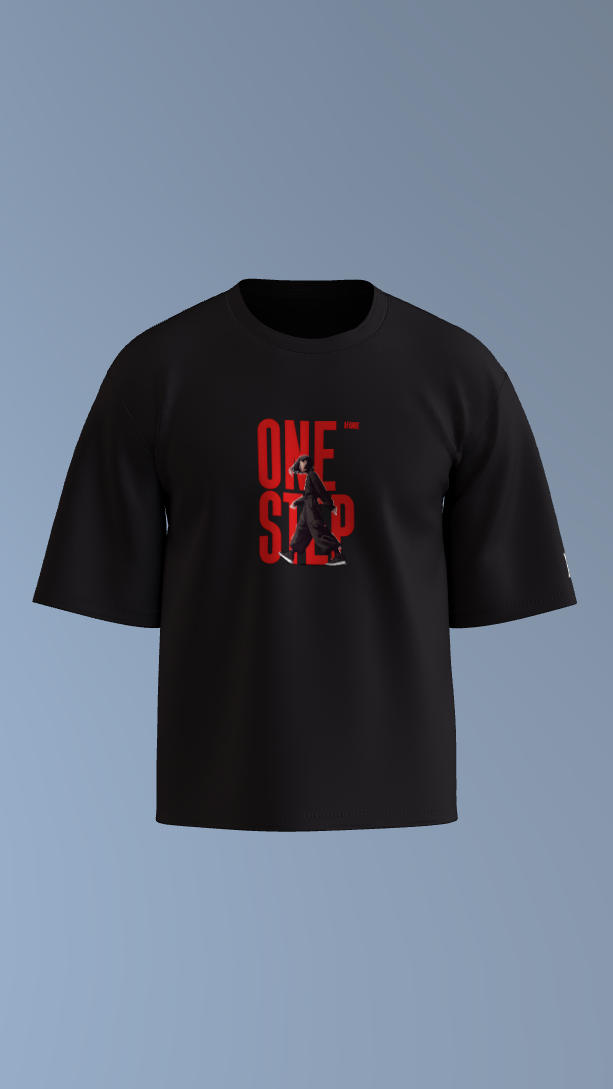 Black One Step Hustle Tee' Oversized Tee
