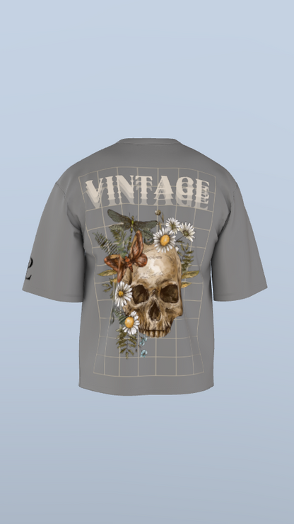 Grey Vintage Bloom Skull Tee'