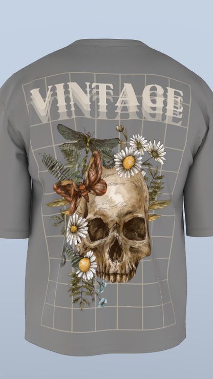 Grey Vintage Bloom Skull Tee'